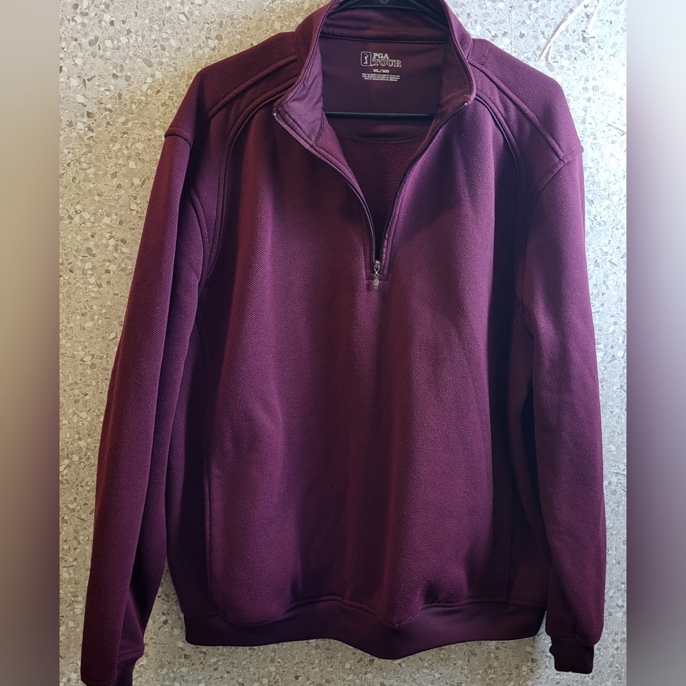 PGA Tour Golf Men's Quarter‎ Zip Sweat Shirt, Burgundy Size XL
